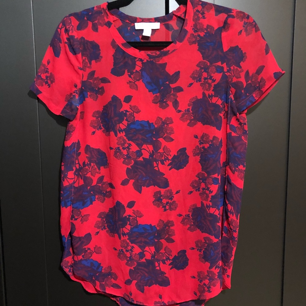 BOGO Red blouse with blue flowers